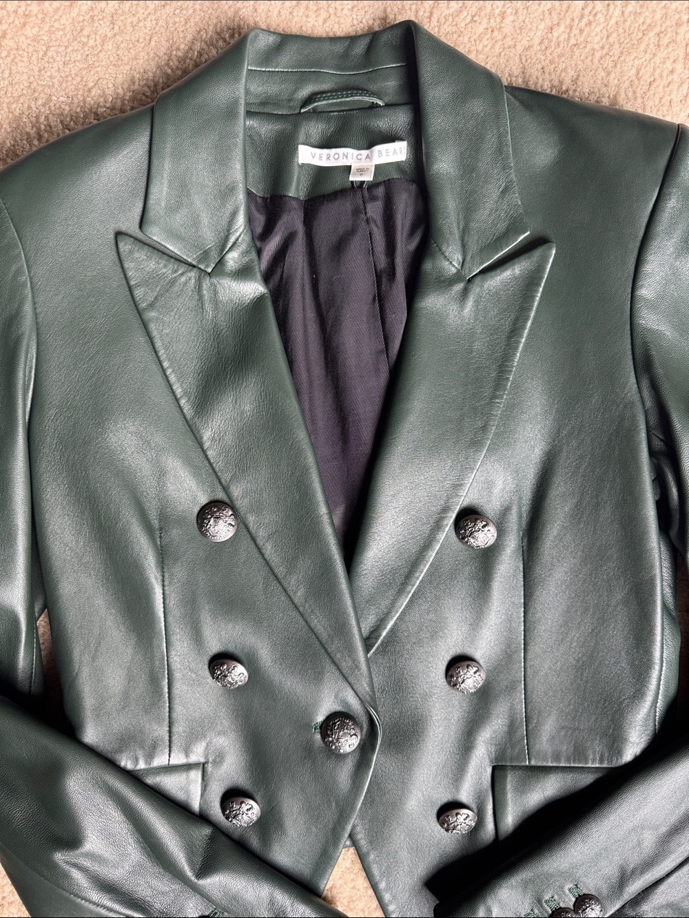 Veronica Beard Cooke Leather Dickey Jacket Dark Green size 6 - Picture 6 of 17